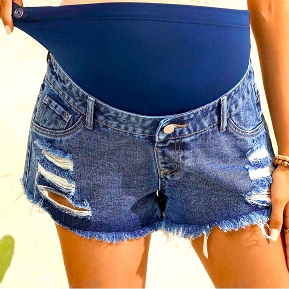 👑Women’s maternity denim jean shorts with adjustable waist! - Picture 4 of 7